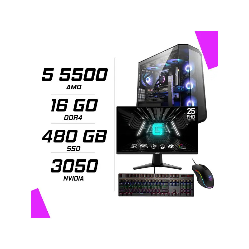PC Gamer AMD Ryzen5 5500 RTX 3050 6G + Ecran 180Hz + Combo PC Gamer AMD Ryzen5 5500 RTX 3050 6G + Ecran 180Hz + Combo
