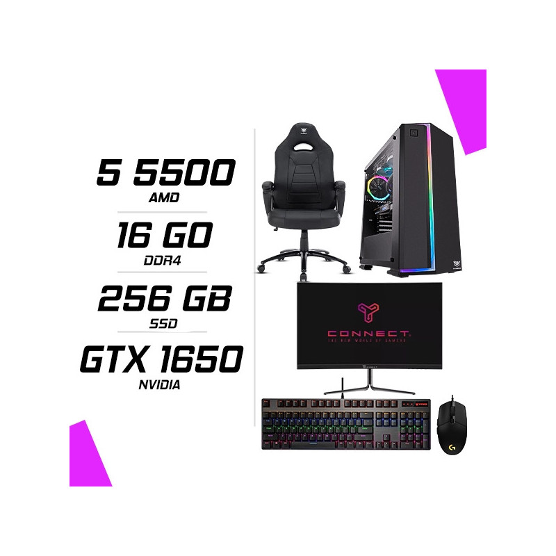 PC Gamer AMD Ryzen 5 5500 GTX 1650 TWIN + Ecran 24″ + Combo + Hybrok Fighter PC Gamer AMD Ryzen 5 5500 GTX 1650 TWIN + Ecran 24″ + Combo + Hybrok Fighter