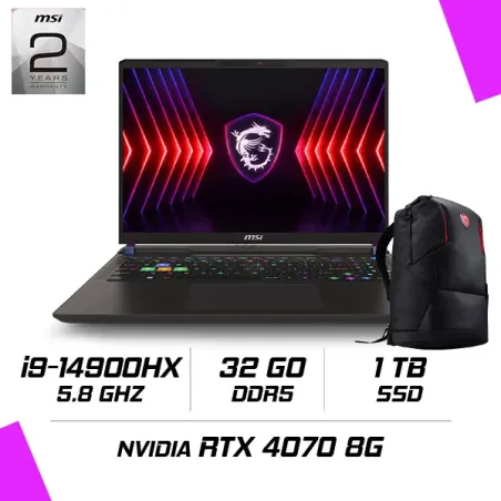 MSI VECTOR 16 HX A14VGG-426MA Intel i9-14900HX/32GB DDR5/1TB SSD/RTX 4070 8GB/16" 240Hz/Win11 - PC Portable Gamer