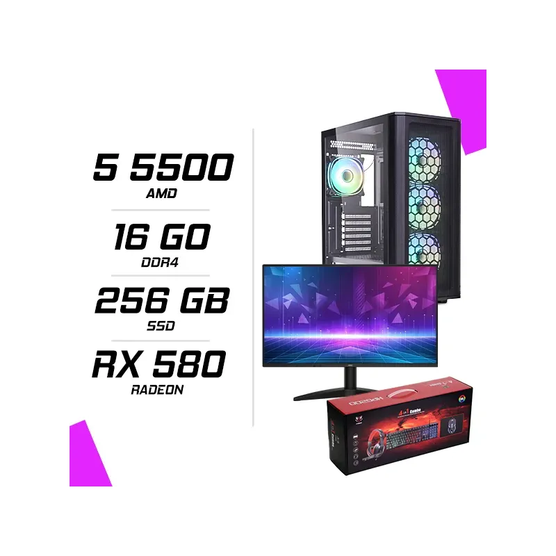 PC Gamer AMD Ryzen 5 5500 RX 580 8GB + AOC 24B36H 23.8" 120Hz + HYBROK HPG200 PC Gamer AMD Ryzen 5 5500 RX 580 8GB + AOC 24B36H 23.8" 120Hz + HYBROK HPG200
