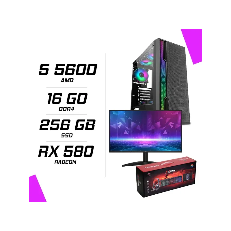 PC Gamer AMD Ryzen 5 5600 RX 580 8GB + AOC 24B36H 23.8" 120Hz + HYBROK HPG200 PC Gamer AMD Ryzen 5 5600 RX 580 8GB + AOC 24B36H 23.8" 120Hz + HYBROK HPG200