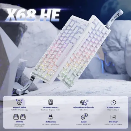 ATTACK SHARK X68 HE Blanc Contour (Magnetic Switch)