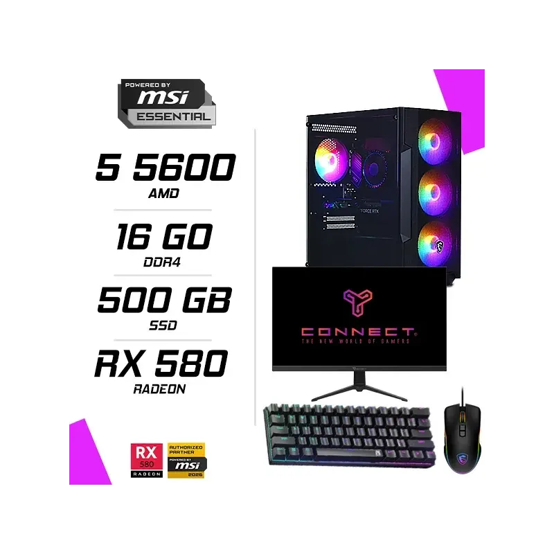 PC Gamer AMD Ryzen 5 5600 RX 580 8G + CONNECT 23.8″ 180Hz + MSI GM300 + NOVA MÉCANIQUE 61 PC Gamer AMD Ryzen 5 5600 RX 580 8G + CONNECT 23.8″ 180Hz + MSI GM300 + NOVA MÉCANIQUE 61