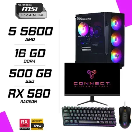 PC Gamer AMD Ryzen 5 5600 RX 580 8G + CONNECT 23.8″ 180Hz + MSI GM300 + NOVA MÉCANIQUE 61