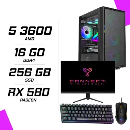 PC Gamer AMD Ryzen 5 3600 RX 580 8G + CONNECT 23.8″ 180Hz + MSI GM300 + NOVA MÉCANIQUE 61