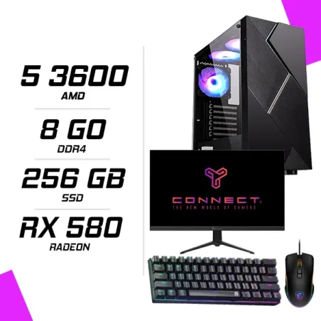 PC Gamer AMD Ryzen 5 3600 RX 580 8G + CONNECT 23.8″ 180Hz + MSI GM300 + NOVA MÉCANIQUE 61